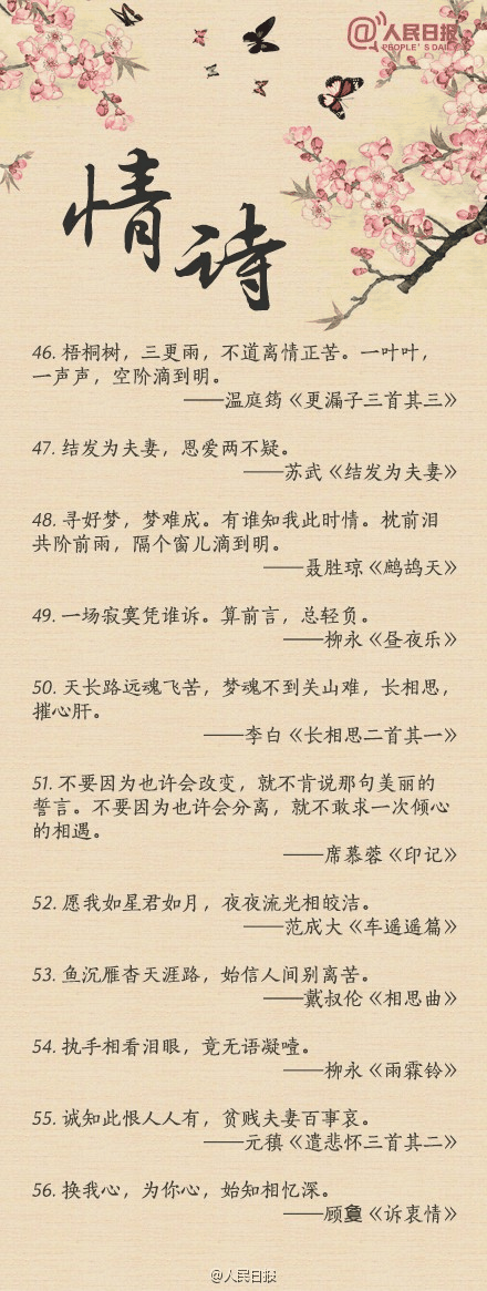人民日?qǐng)?bào)-100句絕美情詩(shī)，值得珍藏！寫給心愛的TA