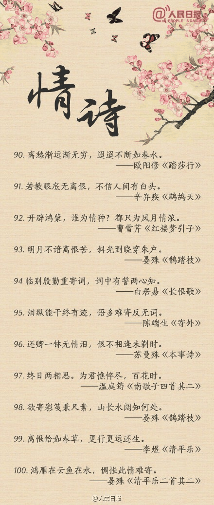 人民日?qǐng)?bào)-100句絕美情詩(shī)，值得珍藏！寫給心愛的TA