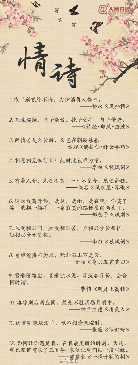人民日?qǐng)?bào)-100句絕美情詩(shī)，值得珍藏！寫給心愛的TA