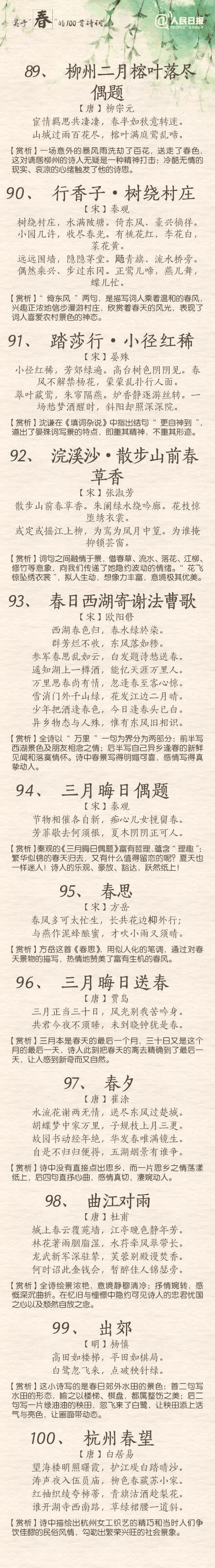 人民日報(bào)：100首春天唯美經(jīng)典詩詞，為孩子收藏！