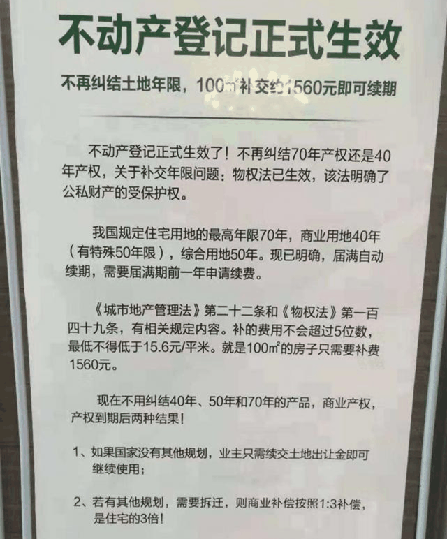 住宅70年，公寓40年，別墅50年，商業(yè)40年，到期后可以續(xù)期，不需申請(qǐng)，無(wú)前置條件，更不影響交易！