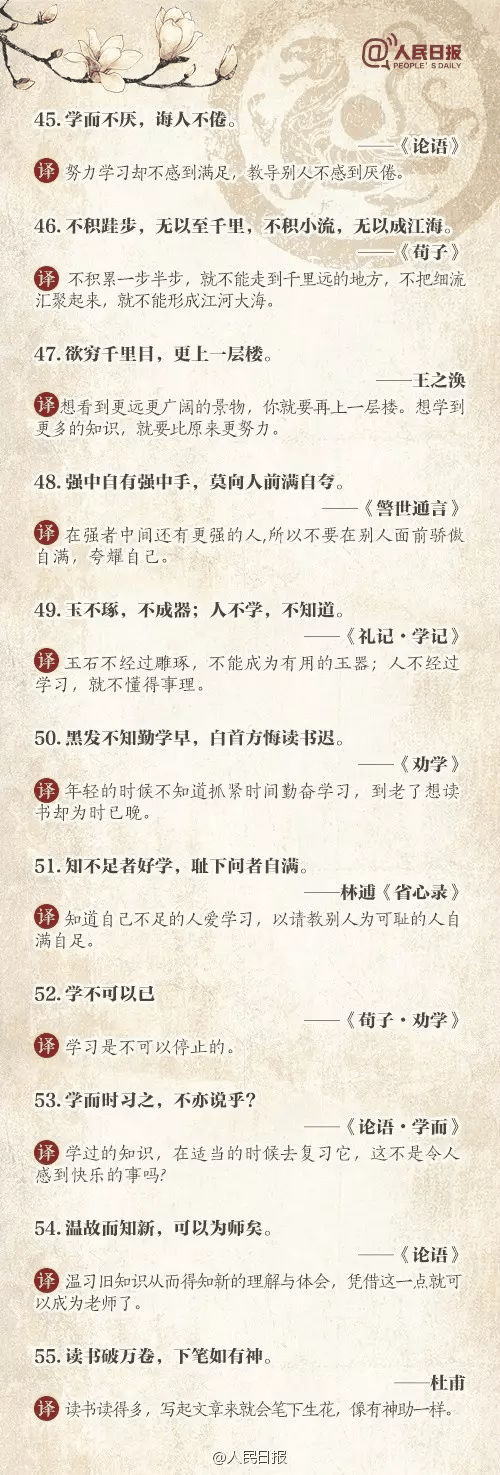 人民日報(bào)推薦：100個(gè)古代金句，做人、作文都用得著