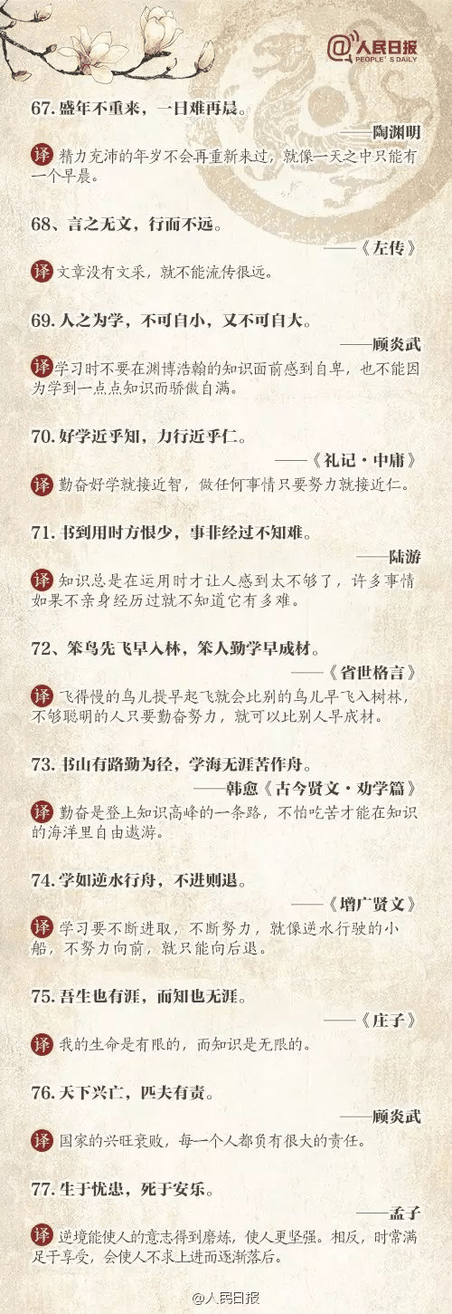 人民日報(bào)推薦：100個(gè)古代金句，做人、作文都用得著